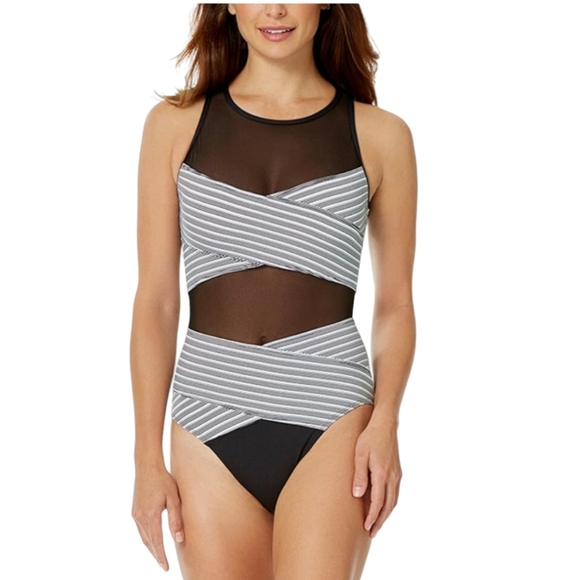 ANNE COLE Women's Black/ White Removable Cups One Piece Swimsuit SZ 8 - Picture 7 of 10